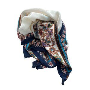 Vintage Floral Square Scarf Silk Multicolor Lightweight Boho Hippie Neck Wrap